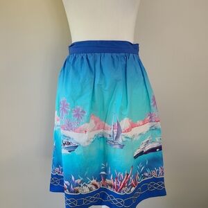 Boston Proper Oceanic Print A-Line Skirt